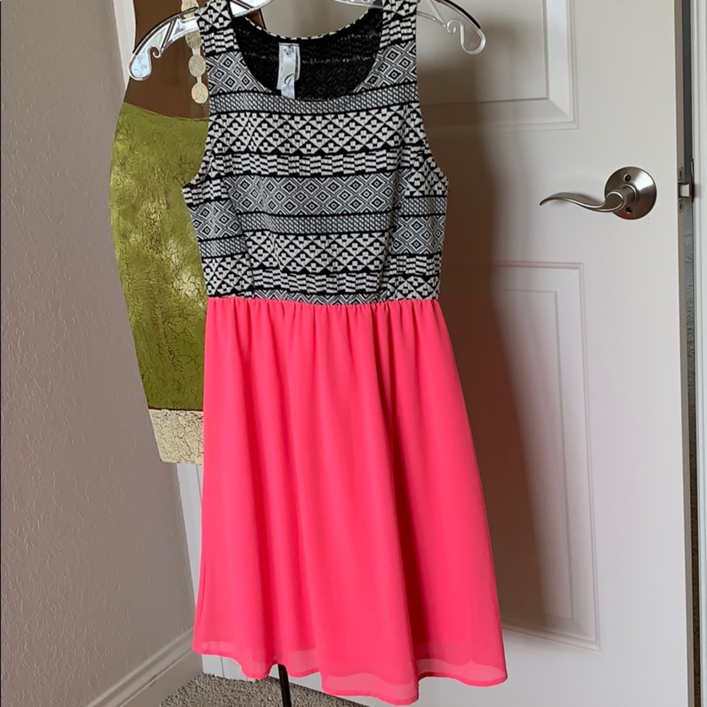 Black and white dress with hot pink fabric bottom